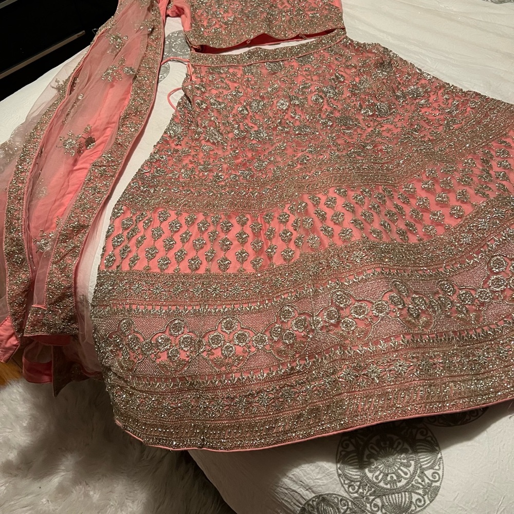 Pink and silver Lehenga